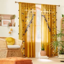 2pk Light Filtering Doorway Embroidery Window Curtain Panels Gold - Opalhouse™ Designed With Jungalow™