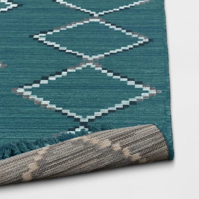 7' X 10' Soft Moroccan Woven Tapestry With Double Knot Fringe Outdoor Rug Teal - Opalhouse™ 4 7' X 10' Soft Moroccan Woven Tapestry With Double Knot Fringe Outdoor Rug Teal - Opalhouse™ - Image 3